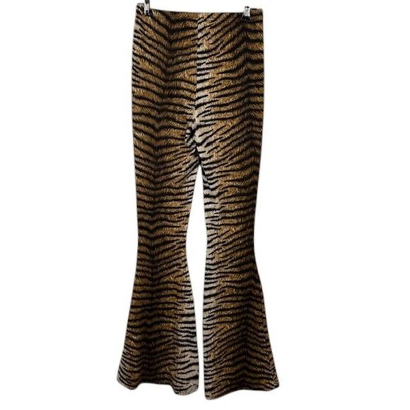 Tiger Print High Waisted Flare Stretch Pants Legging Soft Black Brown Size Small - Picture 2 of 11